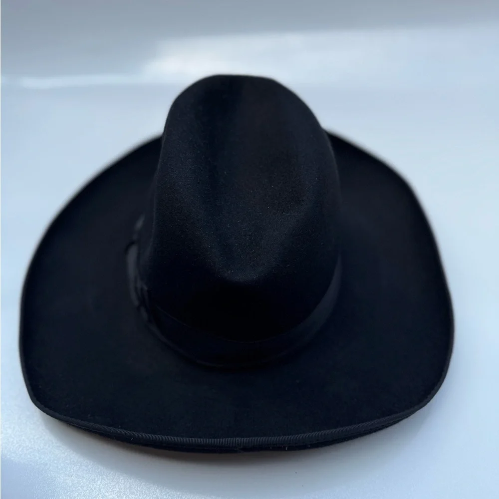 Borsalino Fedora Hat Black Wool Felt Made in Italy Vintage Size 7 (VDC)